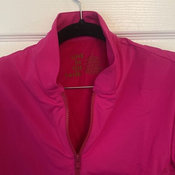 Line In The Sand Soak It Up Half Zip Pink Rashguard Top with Built-in Bra NWT - Picture 6 of 7